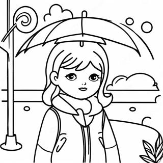 Melancholic Girl With Rainy Background Coloring Page 42844-34213