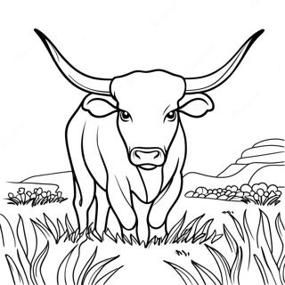 Texas Longhorn Bull In A Field Coloring Page 42944-34297