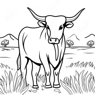 Texas Longhorn Bull In A Field Coloring Page 42944-34298