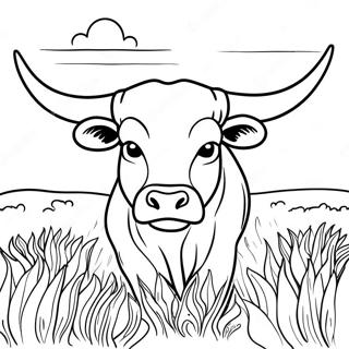 Texas Longhorn Bull In A Field Coloring Page 42944-34299