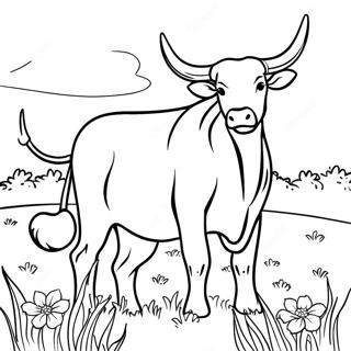 Texas Longhorn Bull In A Field Coloring Page 42944-34300