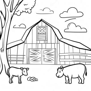 Rustic Barn With Animals Coloring Page 43024-34360