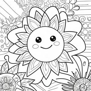 Colorful Hippie Sun With Flowers Coloring Page 43064-34393