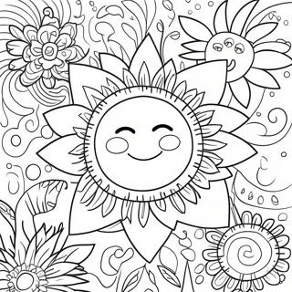 Colorful Hippie Sun With Flowers Coloring Page 43064-34395