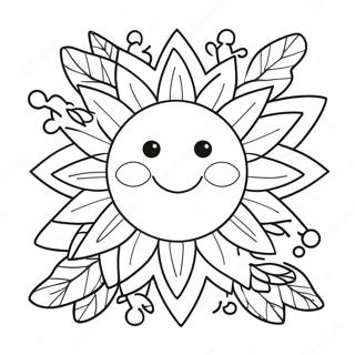 Colorful Hippie Sun With Flowers Coloring Page 43064-34396