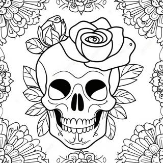 Gothic Rose Skull Coloring Page 4307-3567