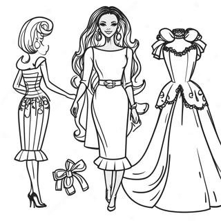 Elegant Black Barbie Fashion Coloring Page 43204-34501