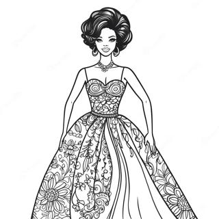 Elegant Black Barbie Fashion Coloring Page 43204-34504