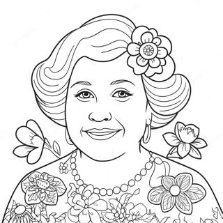 Aunt With Colorful Flowers Coloring Page 43233-34536