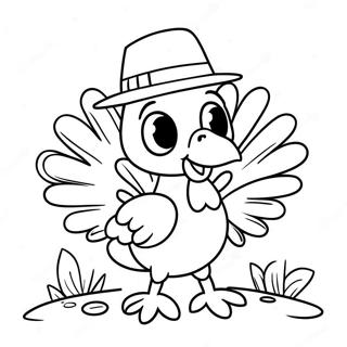 Cute Cartoon Turkey With Hunter Coloring Page 43274-34556