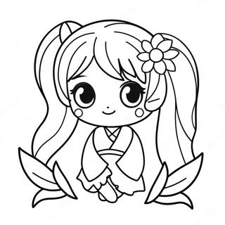 Cute Miku With Flowers Coloring Page 4367-3606