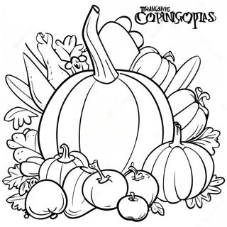 Thanksgiving Cornucopia Overflowing With Vegetables Coloring Page 43694-34892