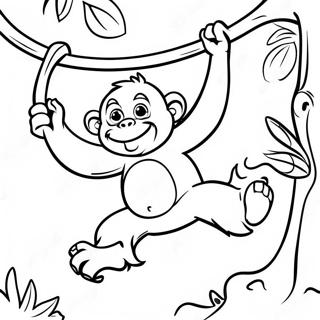 Playful Orangutan Swinging From Tree Coloring Page 43734-34922