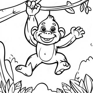 Playful Orangutan Swinging From Tree Coloring Page 43734-34924