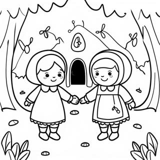 Whimsical Hansel And Gretel In The Forest Coloring Page 43744-34928