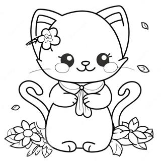 Cute Cat Girl With Flowers Coloring Page 4377-3618