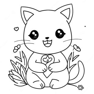 Cute Cat Girl With Flowers Coloring Page 4377-3619