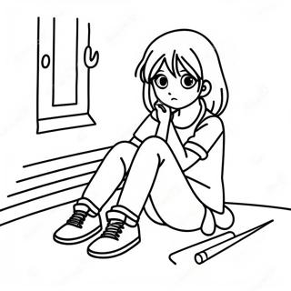 Sad Anime Girl Sitting Alone Coloring Page 43883-35033