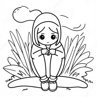 Sad Anime Girl Sitting Alone Coloring Page 43883-35034