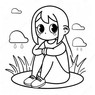 Sad Anime Girl Sitting Alone Coloring Page 43883-35035