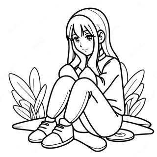 Sad Anime Girl Sitting Alone Coloring Page 43883-35036