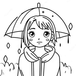 Melancholic Anime Girl With Raindrops Coloring Page 43884-35037