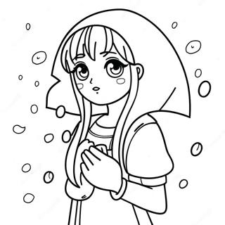 Melancholic Anime Girl With Raindrops Coloring Page 43884-35040