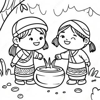 Hmong Children Playing Coloring Page 43944-35087