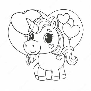 Cute Unicorn With Heart Balloons Coloring Page 43984-35122