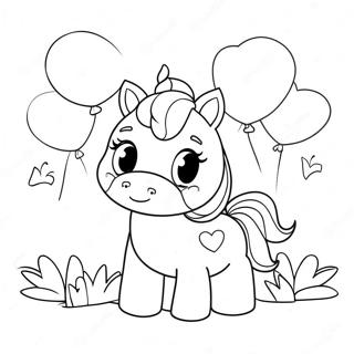 Cute Unicorn With Heart Balloons Coloring Page 43984-35123