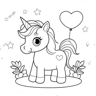 Cute Unicorn With Heart Balloons Coloring Page 43984-35124