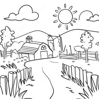 Sunny Farm Landscape Coloring Page 44134-35237