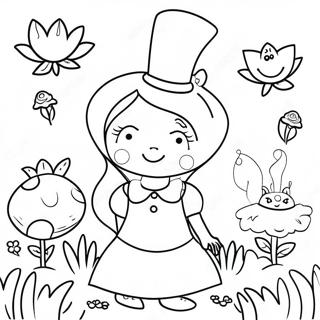 Whimsical Alice In Wonderland Garden Flowers Coloring Page 44344-35405