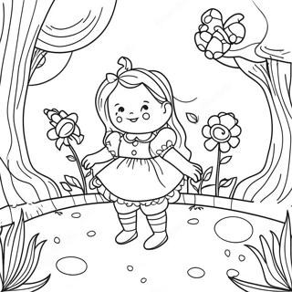 Whimsical Alice In Wonderland Garden Flowers Coloring Page 44344-35406