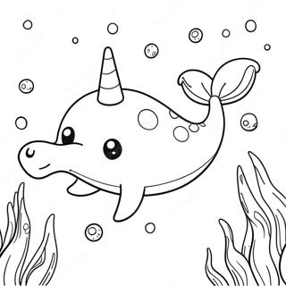 Cute Narwhal Swimming Coloring Page 4437-3669