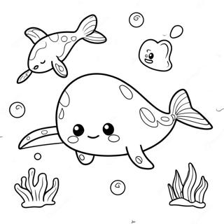 Cute Narwhal Swimming Coloring Page 4437-3671