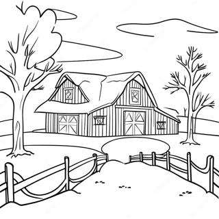 Festive Country Barn With Snow Coloring Page 44434-35473