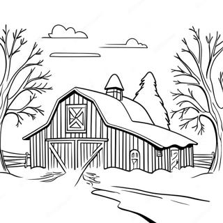 Festive Country Barn With Snow Coloring Page 44434-35474