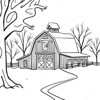 Festive Country Barn With Snow Coloring Page 44434-35476