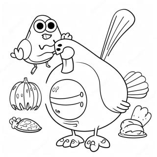 Spongebob With A Giant Turkey Coloring Page 44444-35485