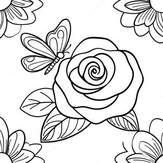 Beautiful Rose With Colorful Butterfly Coloring Page 44534-35557