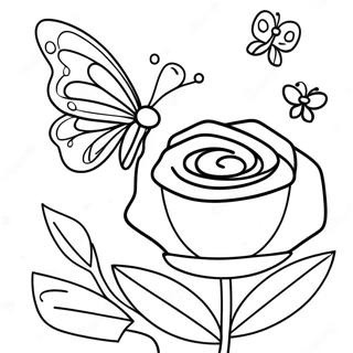 Beautiful Rose With Colorful Butterfly Coloring Page 44534-35558