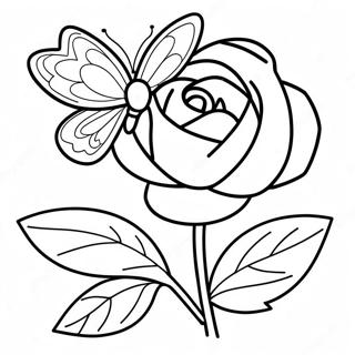 Beautiful Rose With Colorful Butterfly Coloring Page 44534-35559