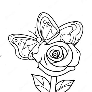 Beautiful Rose With Colorful Butterfly Coloring Page 44534-35560