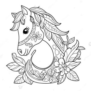 Decorative Horse Shoe With Flowers Coloring Page 44774-35750