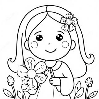 Cute Girl With Flowers Coloring Page 45004-35930