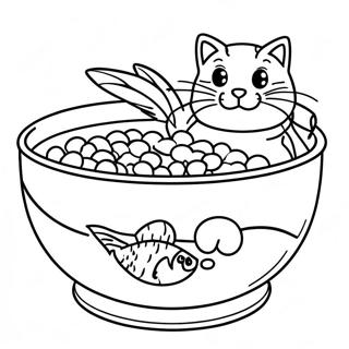 Cat Food Bowl With Fish Coloring Page 45023-35946