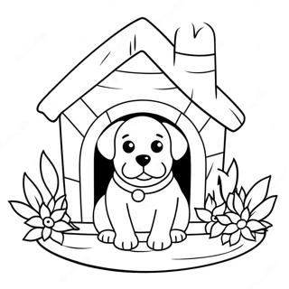 Cozy Dog House With Flowers Coloring Page 45154-36051