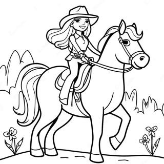 Adventurous Cowgirl Barbie Riding A Horse Coloring Page 45174-36069