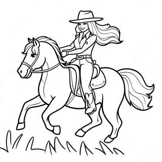 Adventurous Cowgirl Barbie Riding A Horse Coloring Page 45174-36070